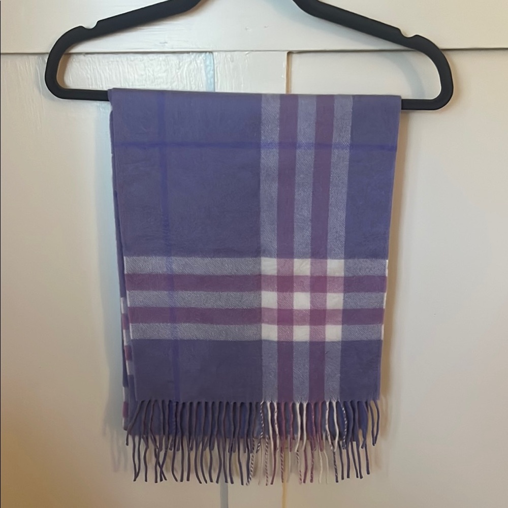Burberry Lavender and White Plaid Scarf